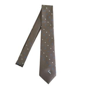 John Weitz Silk Blend‎ Brown White Blue Embroidered Design Men's Tie Standard